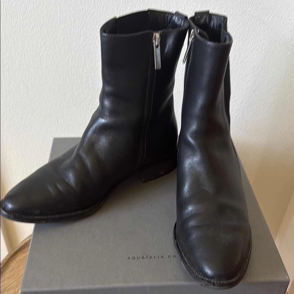 Aquatalia Italian Black Leather Ankle Boots with Side Zipper WATERPROOF